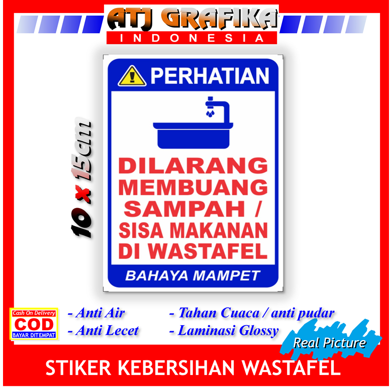 Jual Stiker Label Wastafel Dilarang Buang Sampah Sticker Anti Mamper