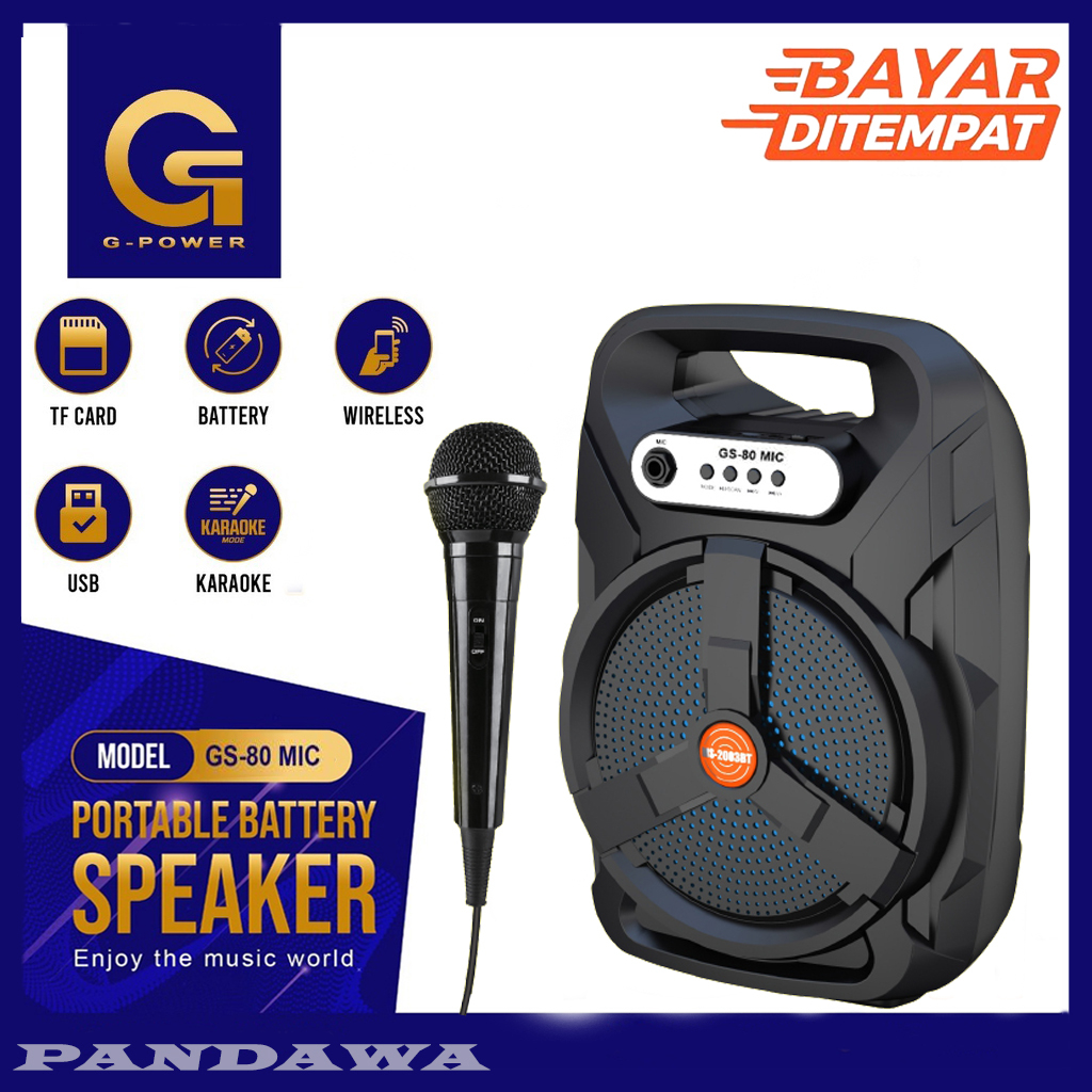 G-Power GS-80 Speaker Portable Inch Free Microphone Kabel Garansi Resmi