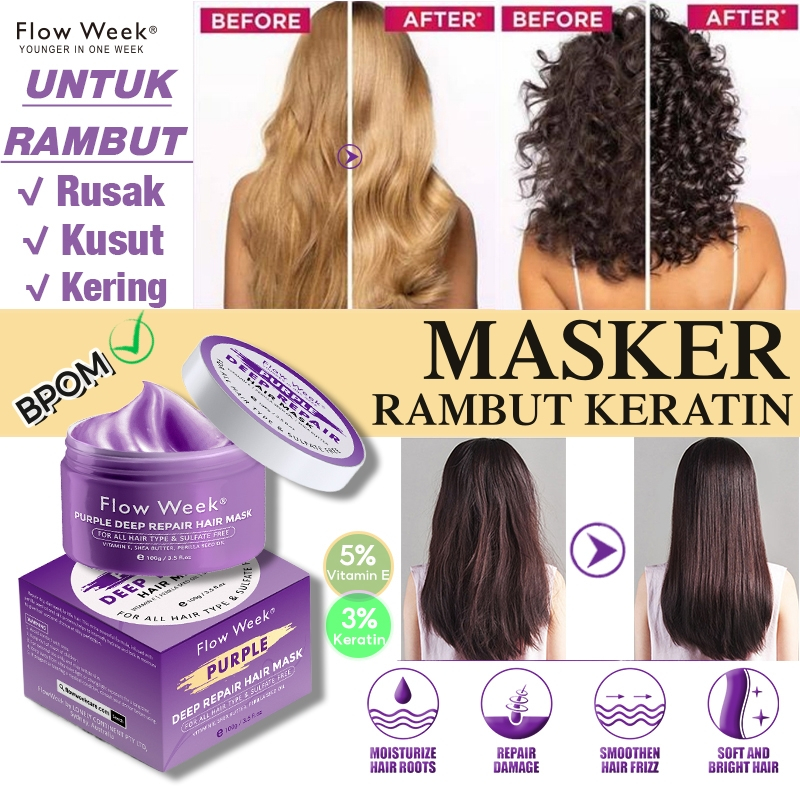 Jual Flowweek Krim Pelurus Rambut Keratin Masker Rambut Hair Mask Perawatan Rusak Kusut 