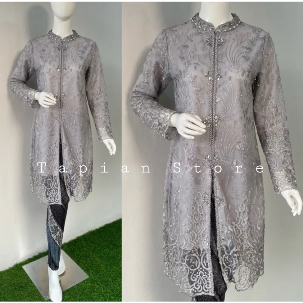 Jual Kebaya Tunik Mewah Tille Payet Mutiara Kerah Sanghai Busui