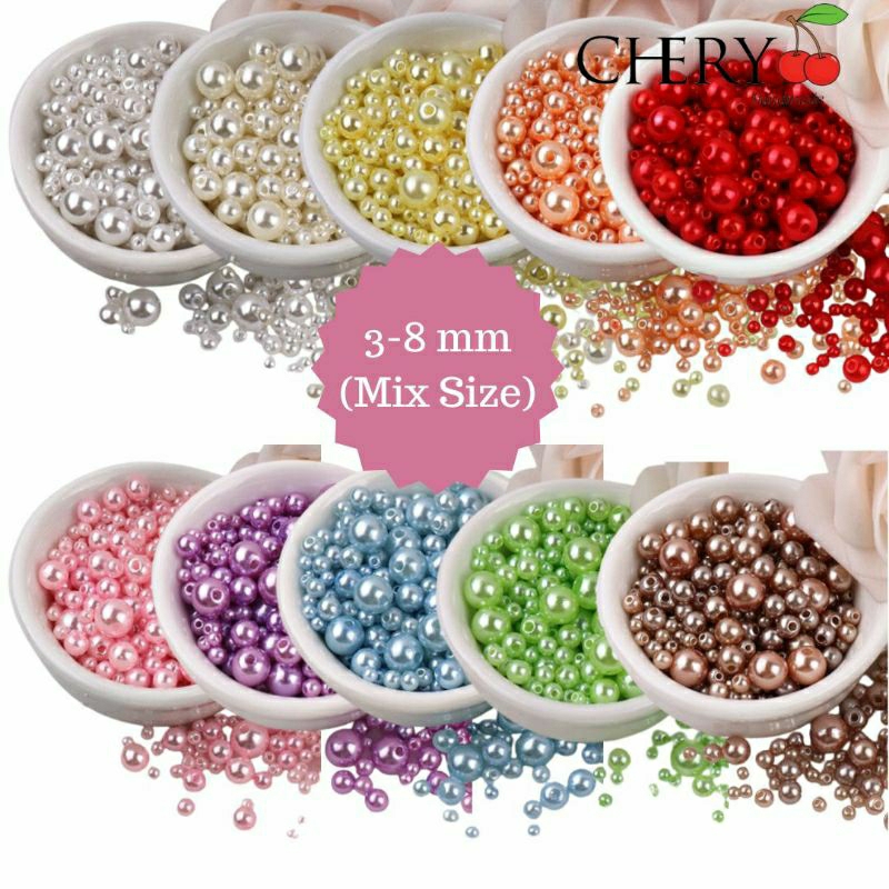 Jual Manik-Manik Mutiara Imitasi Mix Size 3-8mm (10g / Pack) | Shopee ...