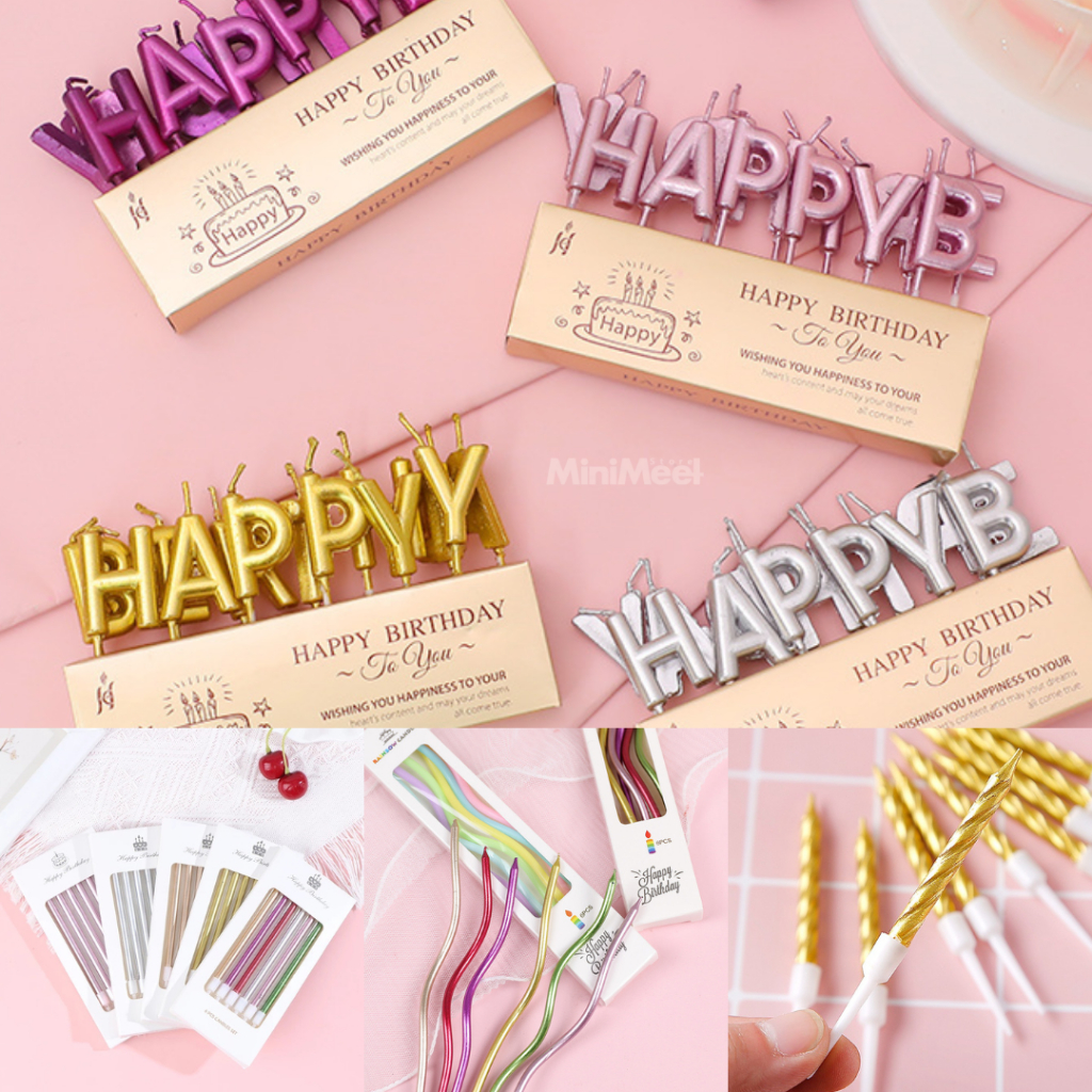 Jual Lilin Ulang Tahun Emas Silver/ Hiasan Kue Ulang Tahun / Happy