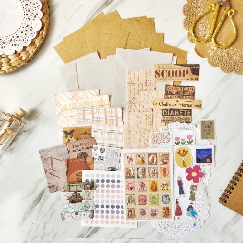 Jual (50pcs+) SCRAPBOOK KIT VINTAGE JOURNAL KIT aesthetic | Shopee ...