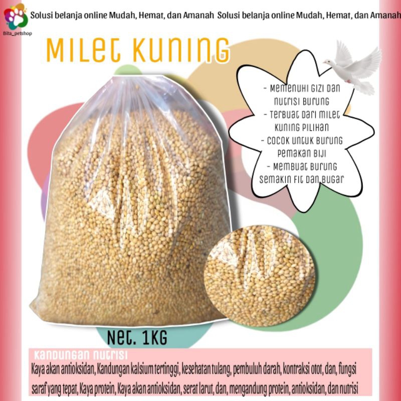 Jual Milet Kuning Millet Yellow Millet Pakan Lovebird Kemasan 1kg ...