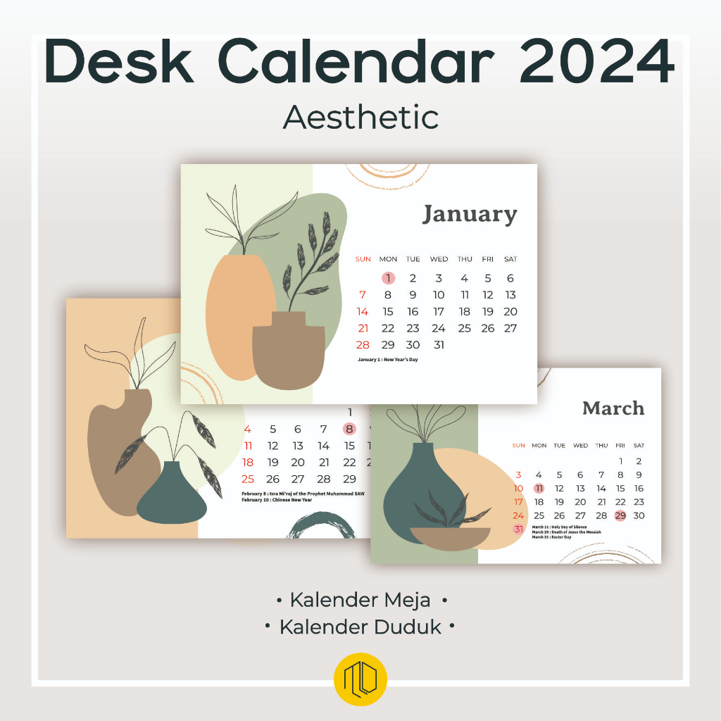 Jual Kalender 2024 Aesthetic Minimalis Simple Estetik / Kalender Meja ...