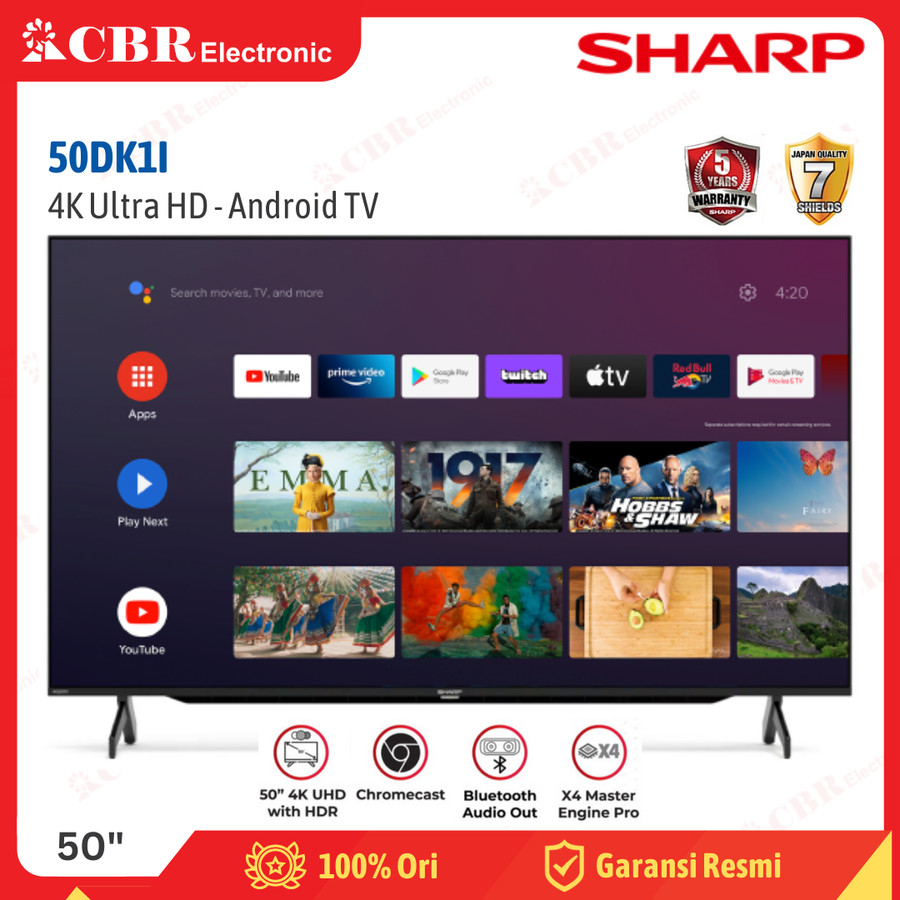 Jual TV SHARP 50 Inch LED 50DK1I (4K UHD Android TV) Shopee Indonesia