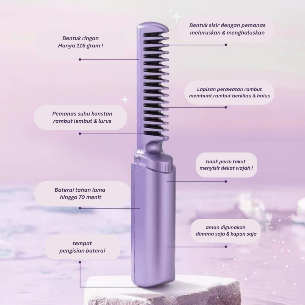 Jual Alician Sisir Pelurus Rambut Portable - Portable Electric Hair ...