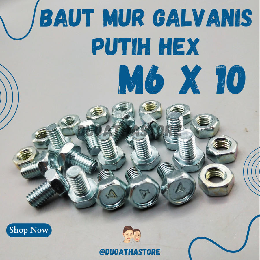 Jual M6x10 Baut Mur M6 X 10 BMP Galvanis Putih | Shopee Indonesia