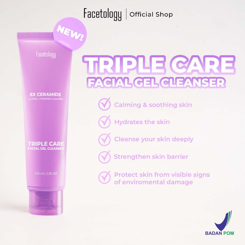 Jual Facetology Triplecare Facial Gel Cleanser Sabun Cuci Muka Gentle