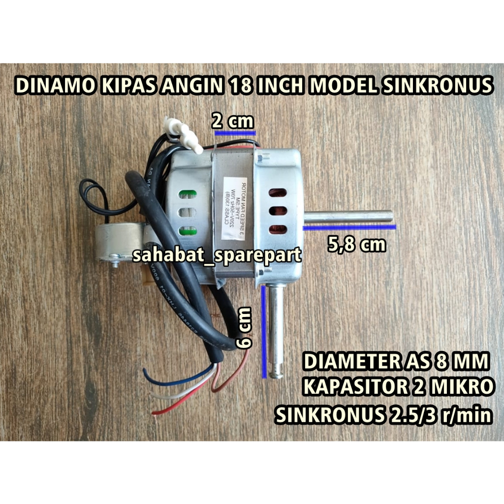 Jual DINAMO KIPAS ANGIN 18 INCH MODEL SINKRONUS AS COAK 8 MM KAPASITOR