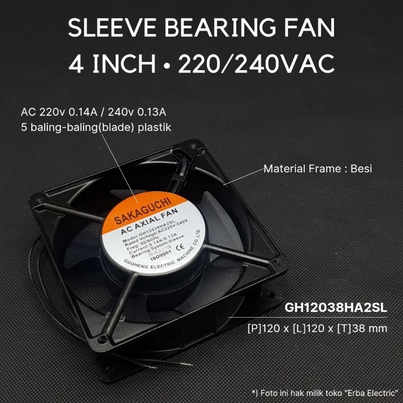Jual Sleeve Bearing Fan 4inch 220vac 120mm x 38mm Sakaguchi Kipas Panel