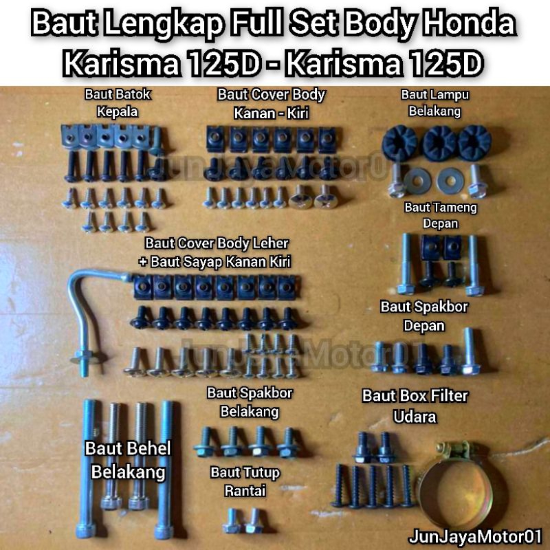 Jual Baut Lengkap Full Set Body Motor Honda Karisma 125D / Baut Lengkap