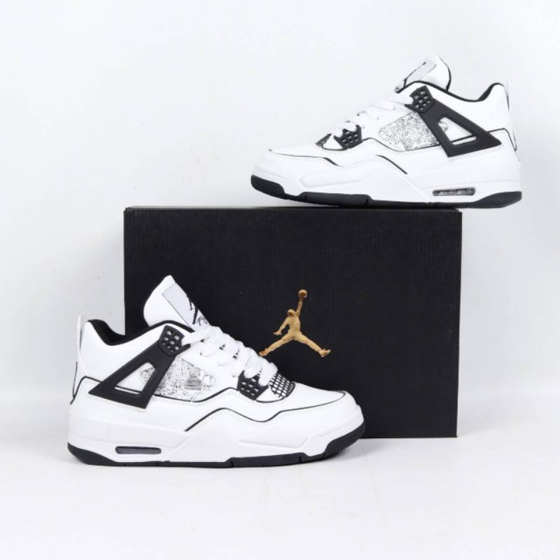 Jual Air Jordan 4 Retro Gs Diy White Black Shopee Indonesia 6021