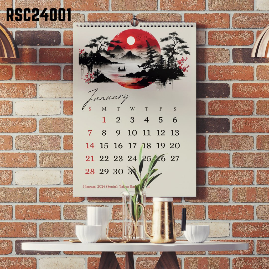 Jual Kalender Dinding 2024 Aesthetic Red & Sun Mountains Japanese Style ...