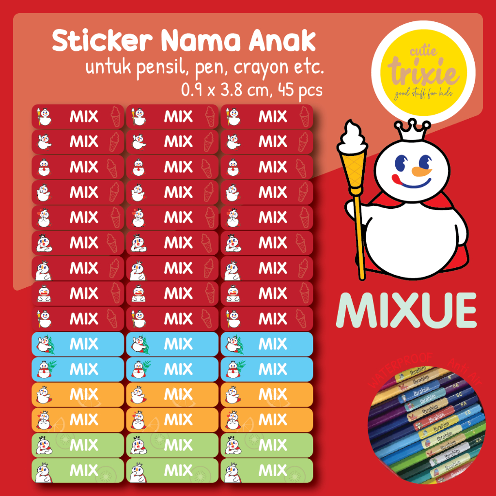 Jual Sticker label nama anak untuk pensil pen crayon Mixue | Shopee ...