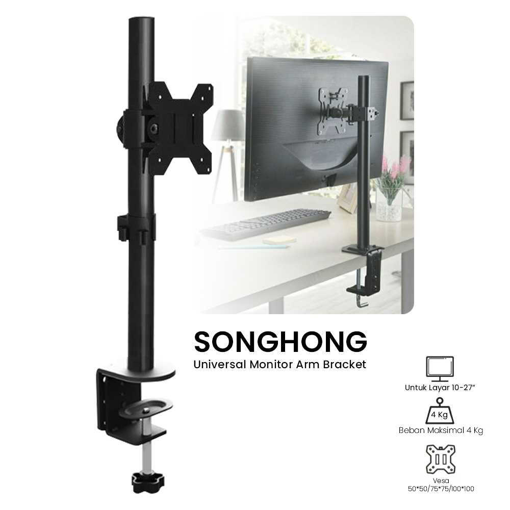 Jual Bracket Monitor Table Mount Arm VESA Mount 100 x 100 for 10-27 ...