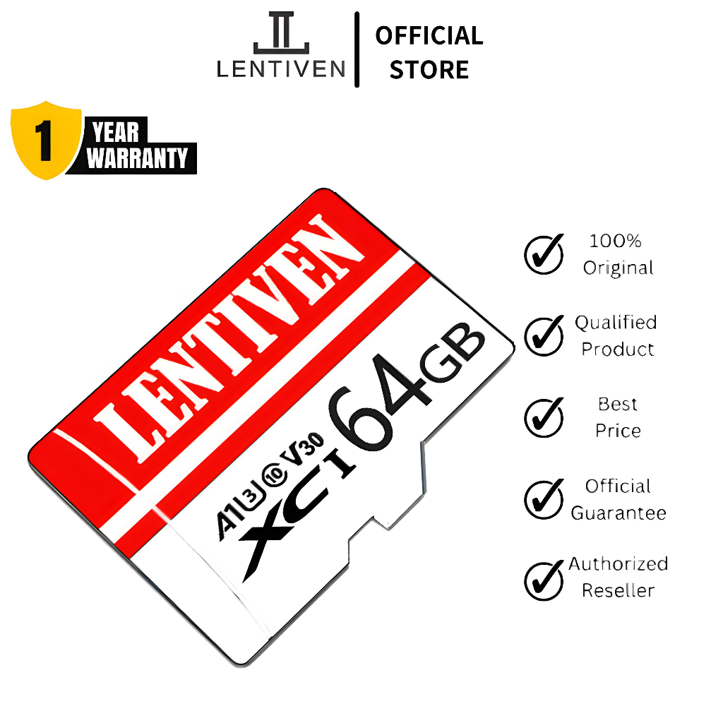 Jual LENTIVEN Memory Card HP Kartu Memori SD 64GB / 32GB / 16GB 180MBps