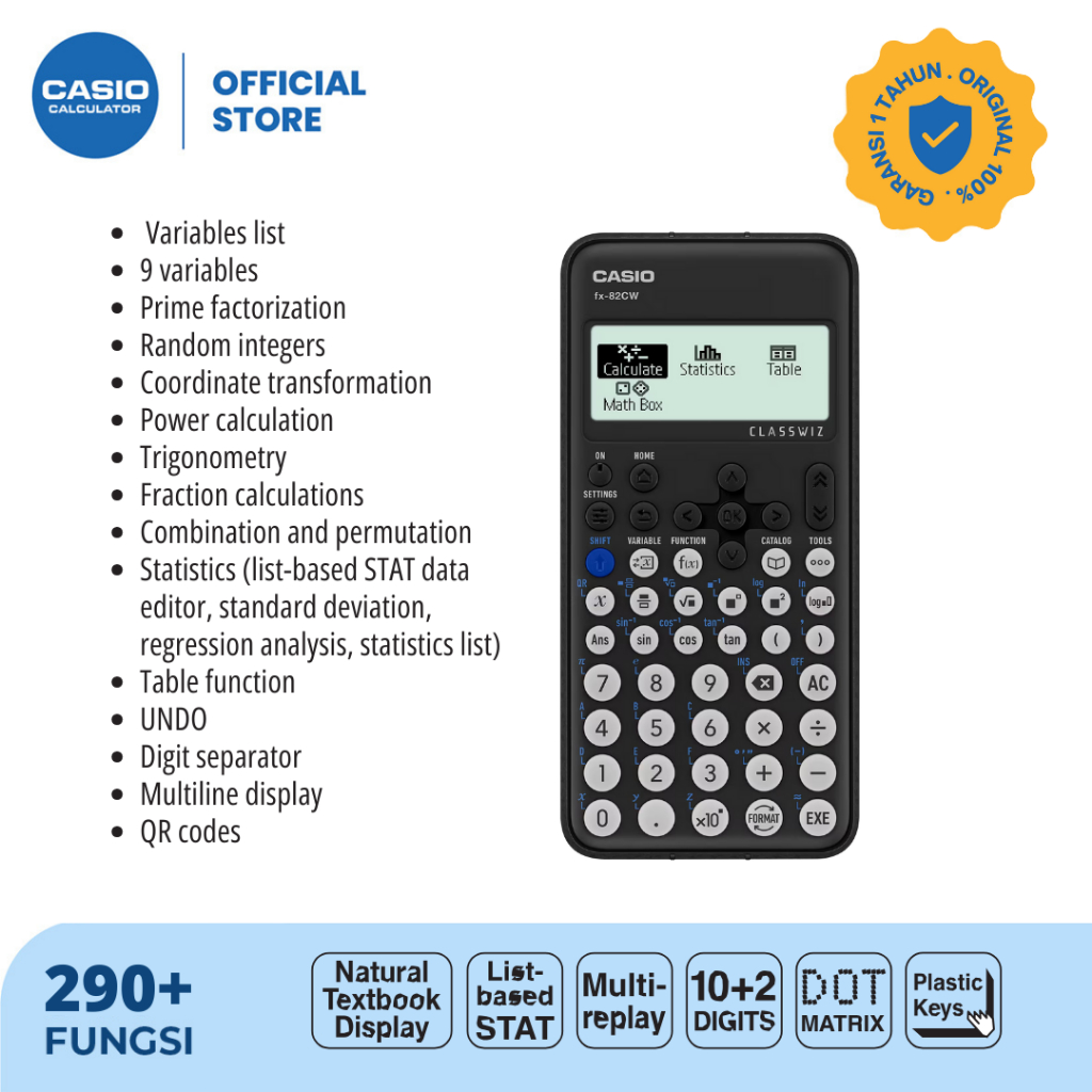 CASIO KALKULATOR FX-82 CW - Kalkulator Ujian - Scientific/Saintifik - 290 fungsi / SMP / Junior High School Matematika IPA Fisika Kimia (3)