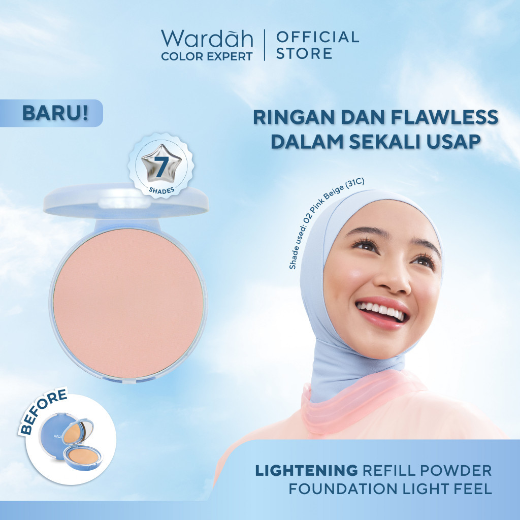 WARDAH Refill Lightening Powder Foundation Light Feel 12 g - Bedak Padat Medium-Buildable Coverage yang Diformulasikan dengan dengan SPF 40 PA+++ dan Serum Niacinamide Untuk Hasil Makeup Flawless dan Cerah - Makeup