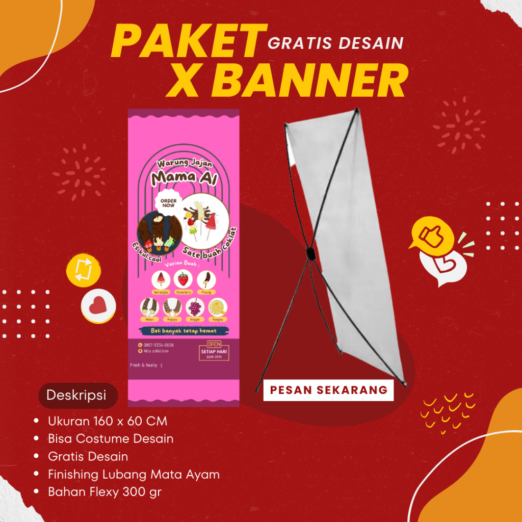 Jual Cetak X Banner Spanduk Jualan Ukuran 160 x 60 CM Cosutume Desain