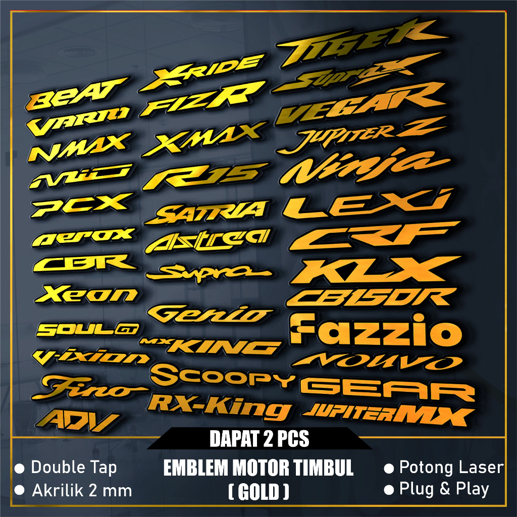 Jual Emblem Motor Model Standar Gold Emblem Timbul Akrilik Mm Doubel Tape Foam Dapat Pcs