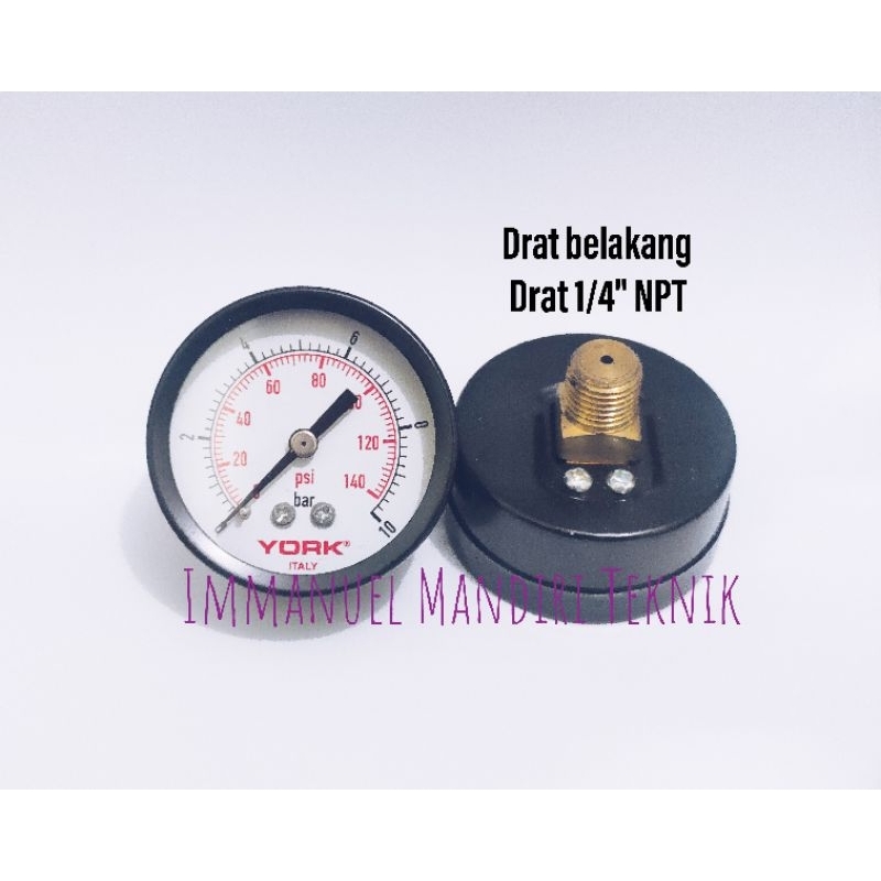 Jual Pressure Gauge 10 Bar Drat Tengah 1/4 / Pengukur Tekanan Pompa Air