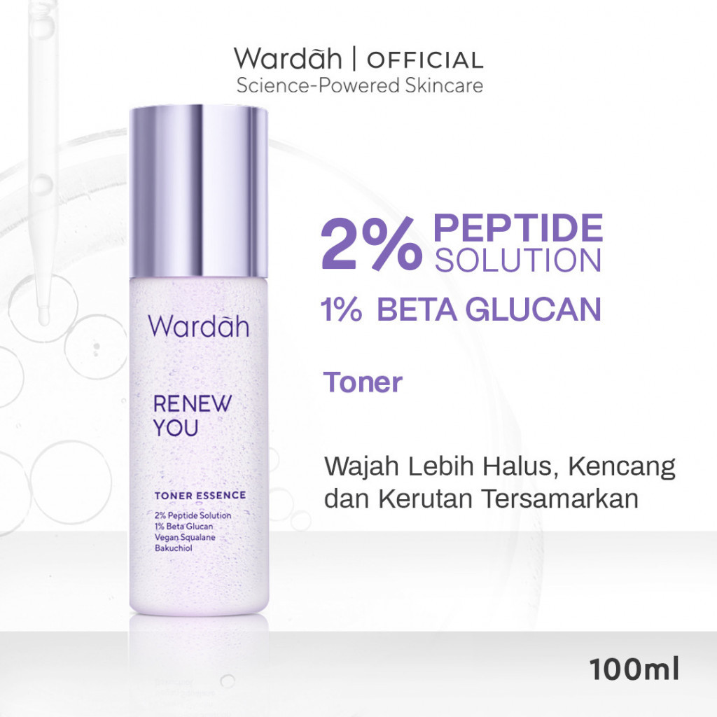 Wardah 2% Peptide Solution + 1% Beta Glucan Renew You Toner Essence - Hydrating Toner Anti Aging dengan Apple PhytoCell Extract - Wajah Lebih Halus, Kencang, Kerutan Tersamarkan