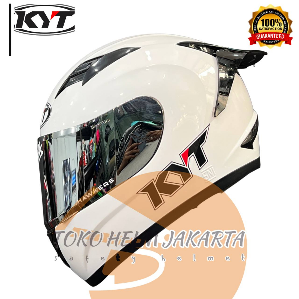 Jual HELM KYT R10 SOLID WHITE GLOSSY PAKET GANTENG LEOPARD REDBULLL