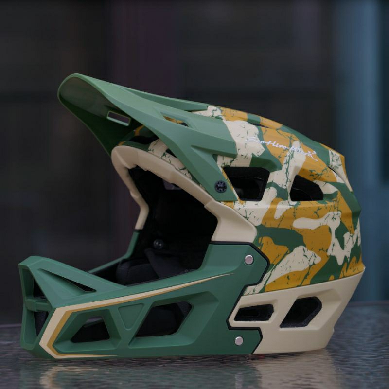 Motocross MTB Helm Fullface Motorhelm Heren Kinderen Jeugd Volwassenen Motorfiets Downhill Fullface Helm Professionele helmen met Bril Handschoenen Gezichtsscherm (groen-S