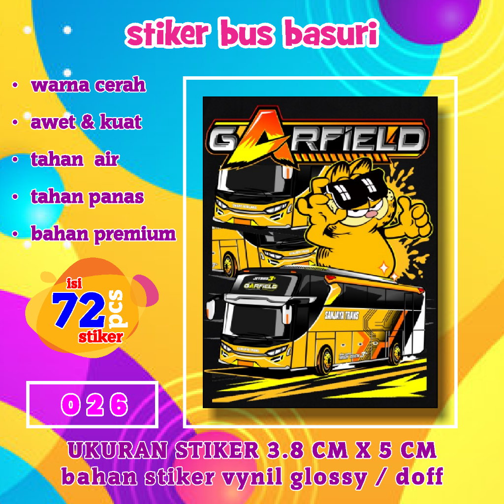 Jual Stiker Bus Basuri Garfield [026] Warna Cerah Kuat Tidak Luntur ...