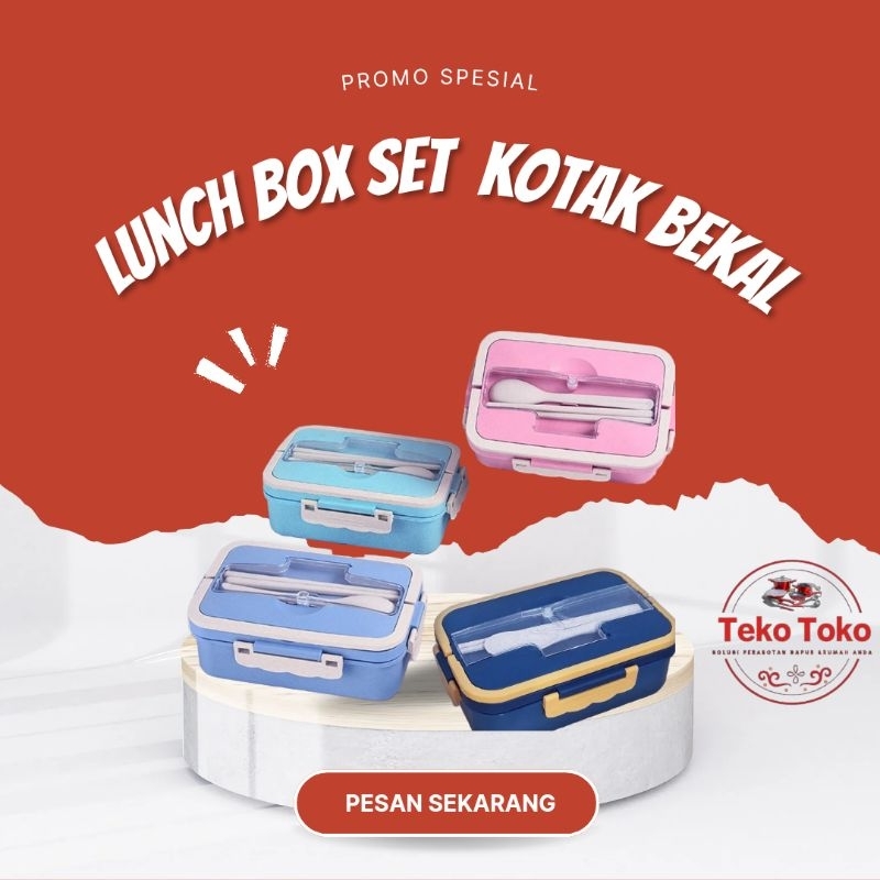 Jual Teko Toko Lunch Box Set Kotak Bekal Makan Jerami Line Wadah Makan Anti Tumpah Shopee 0740