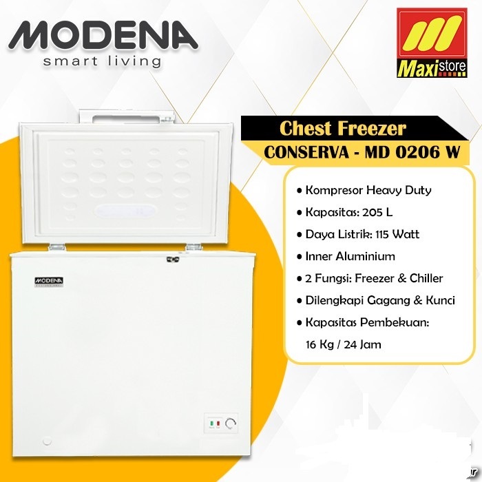 Jual Chest Freezer Modena 200 Liter MD 0206 w (Garansi 3 Tahun