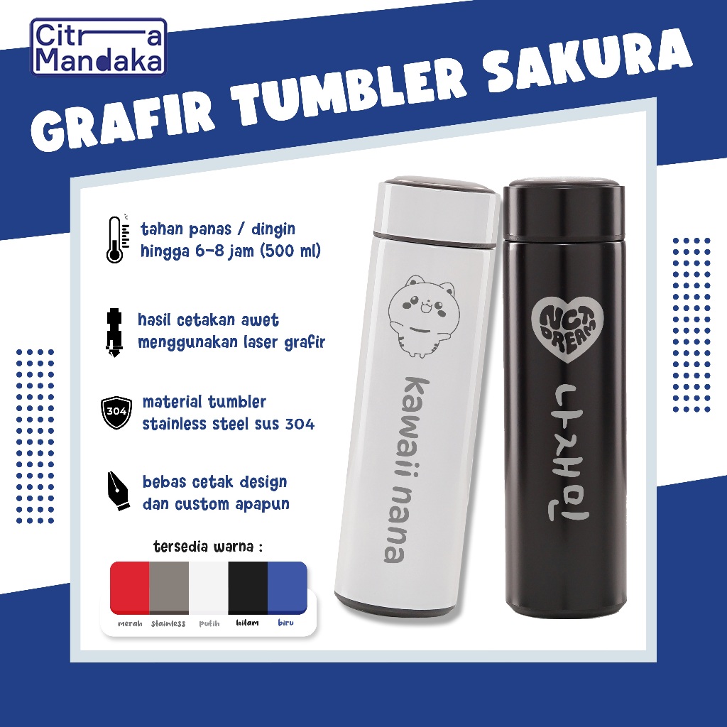 Jual Tumbler Minum Custom Sakura Bahan Stainless Grafir Logo Nama Souvenir Pernikahan Ulang 3701