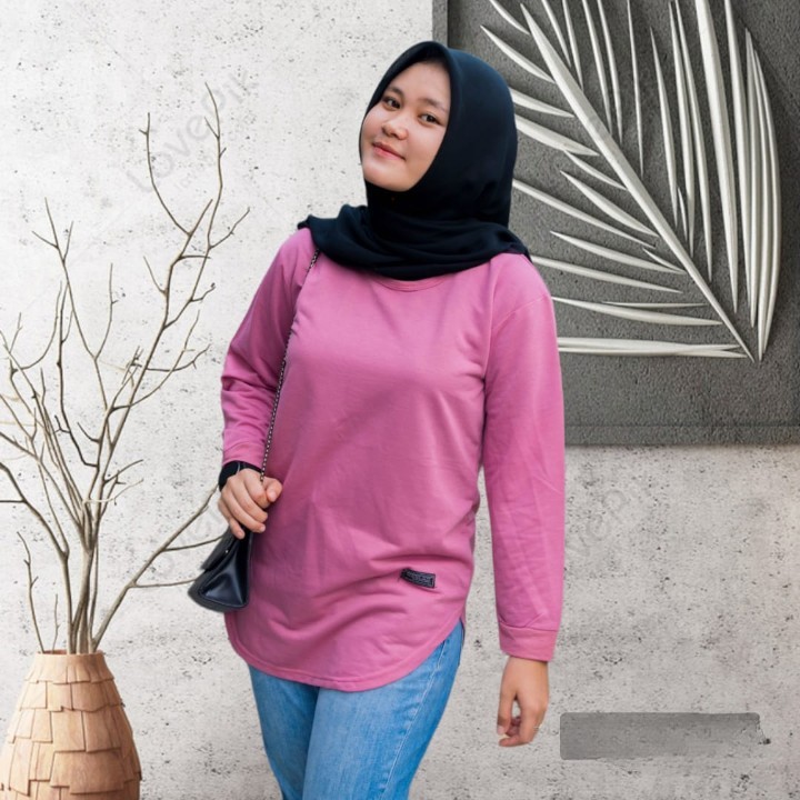 Jual KAOS POLOS LENGAN PANJANG WANITA MODEL BAWAH OVAL / KAOS POLOS