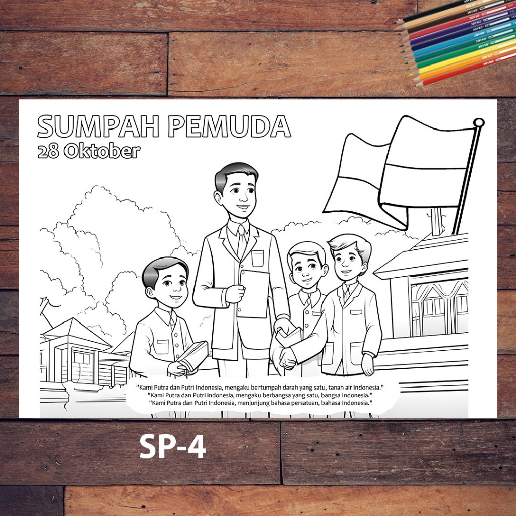 Jual Lembar Mewarnai Anak Tema SUMPAH PEMUDA  Oktober 19