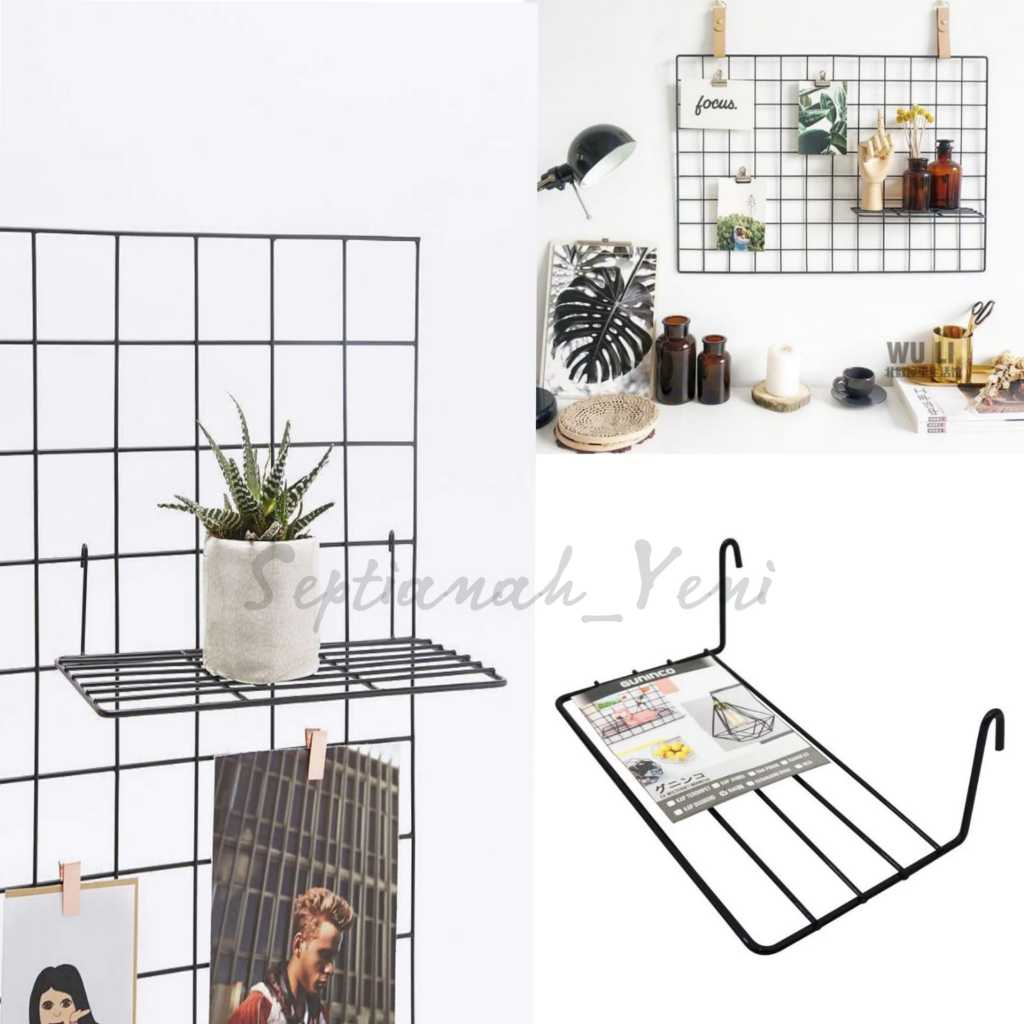 Jual Rak Kawat Hitam Hijang Besi Pajangan Dinding 35x35 Grid Wall ...