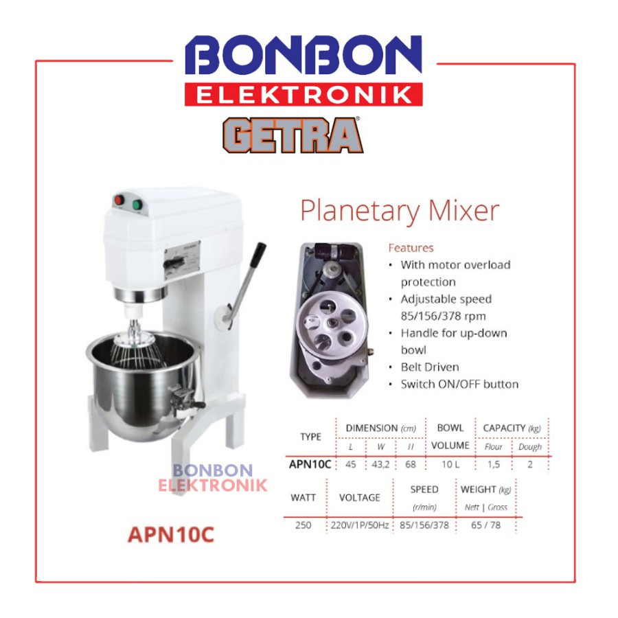 Jual GETRA Planetary Mixer APN10C / APN 10C Mixer Roti & Kue 10 Liter ...