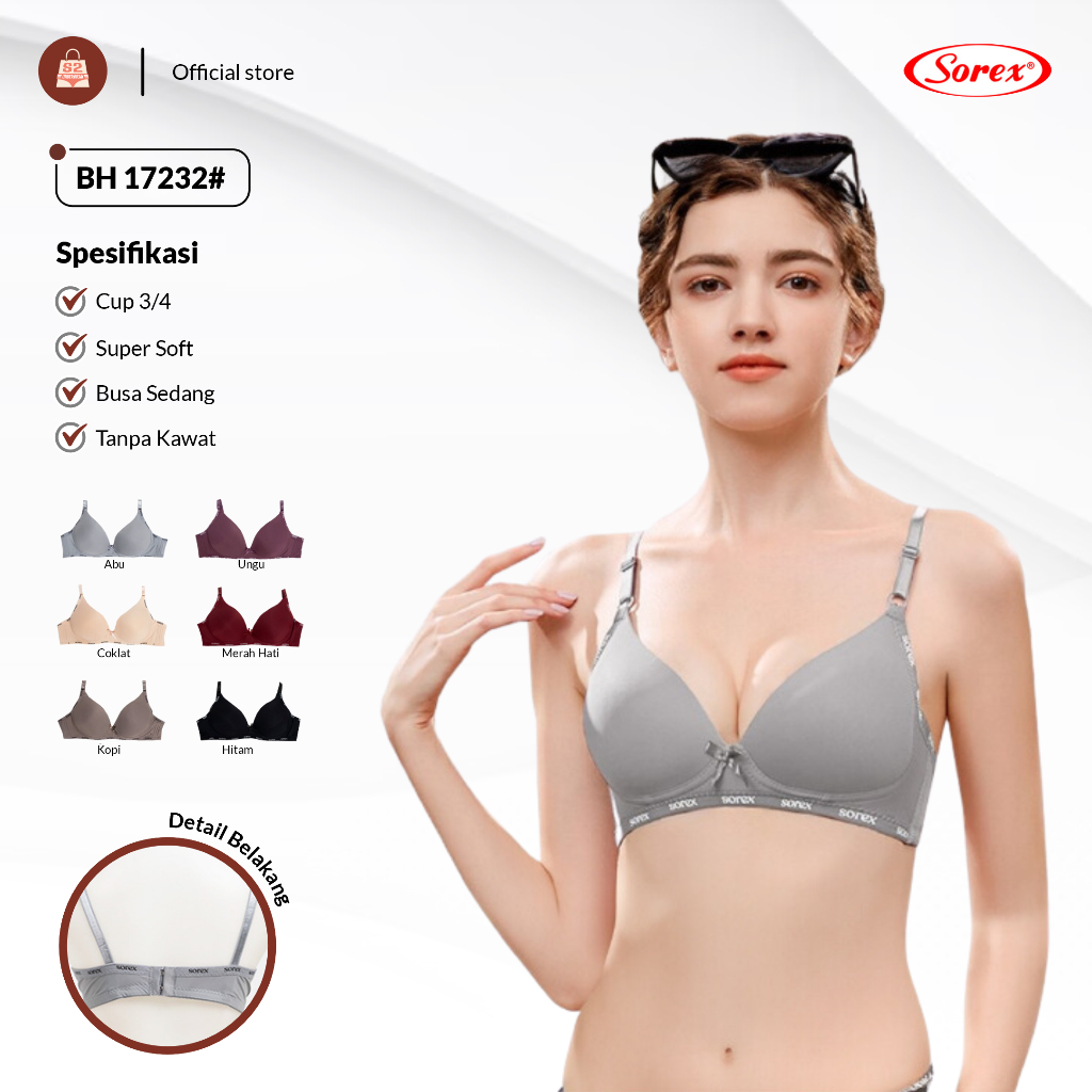 Jual Bra Bh Sorex Super Soft Wanita 17232 Cup 3 4 Polos Busa Sedang