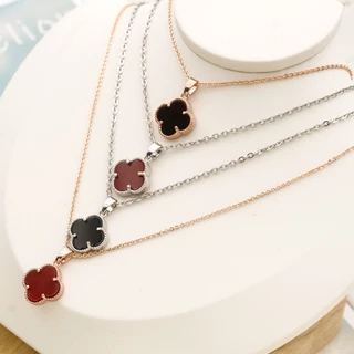 Hyl Jewelry 379N Kalung Titanium Wanita Four Leaf Clover Karat Emas Silver Asli Panjang Muda Dan Anti Luntur