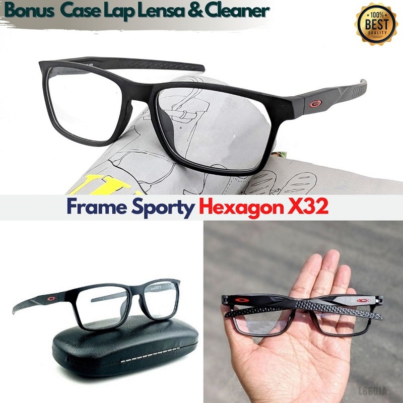 Jual Frame Kacamata Pria Sporty Hexagon X32 Lensa Normal Minus Baca