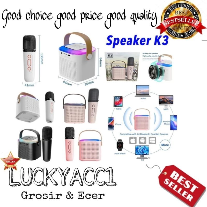 Jual LC - Speaker Bluetooth Karaoke K3 Portable LED RGB Wireless Color ...