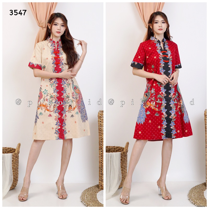 Jual Dress Cheongsam Merah Dress Qipao Batik Cny Dress Sincia Span Dress Merah Imlek 3547 