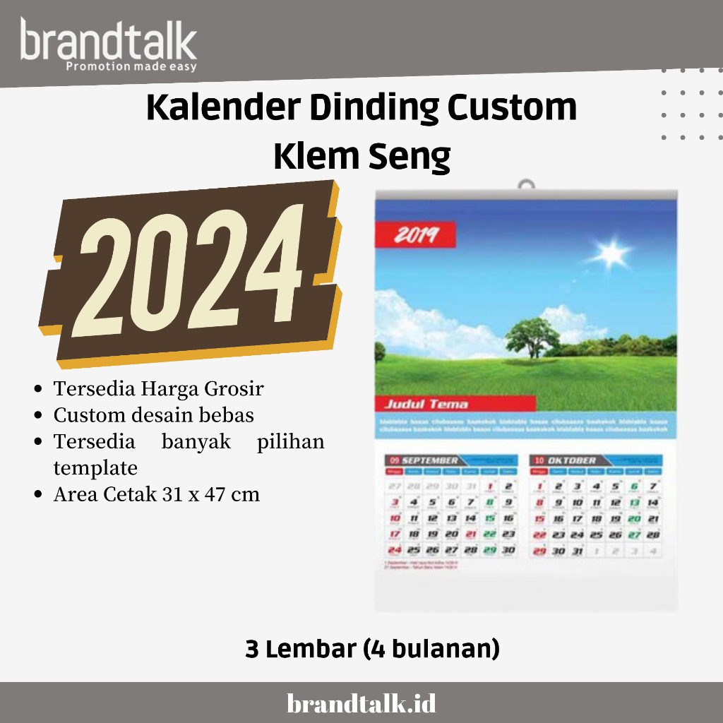 Jual Cetak Kalender Dinding Custom 2025 - Klem Besi - 3 Lembar - Satuan ...