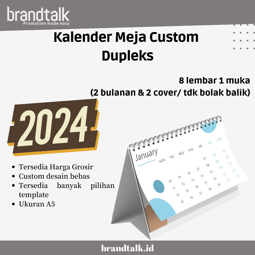Jual Kalender Meja Custom Tahun 2025 - Dupleks - 8 Lembar 1 Muka