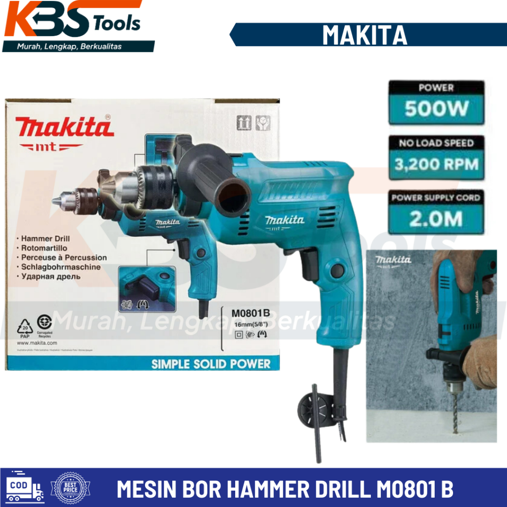 Jual Mesin Bor Listrik Impact 16 Mm M 0801 B Hammer Drill Makita MT ...