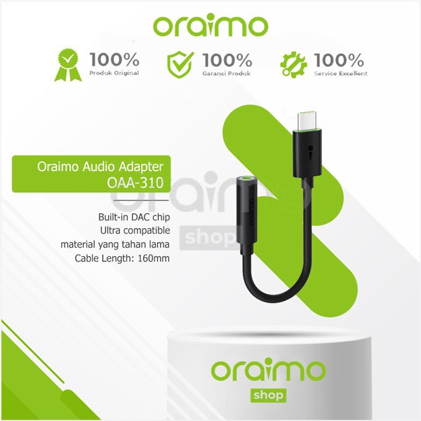 Oraimo Audio Adapter Stream Connector Aux Headphone Jack to Type-C Durable Black OAA-310 Earphone Accessories | Arafatmart.com Bangladesh