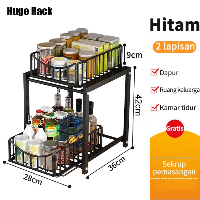 Jual Rak Dapur Bawah Wastafel Kitchen Rack Lemari Laci Geser Keranjang Tarik Organizer Rak