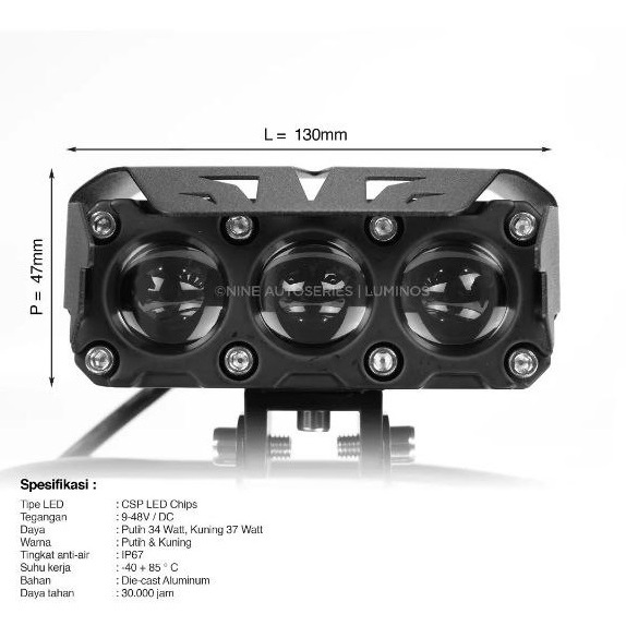 Jual Lampu Tembak Laser SQL 3 Mata Q High Low HiLo 3 Lensa Luminos Q9 ...
