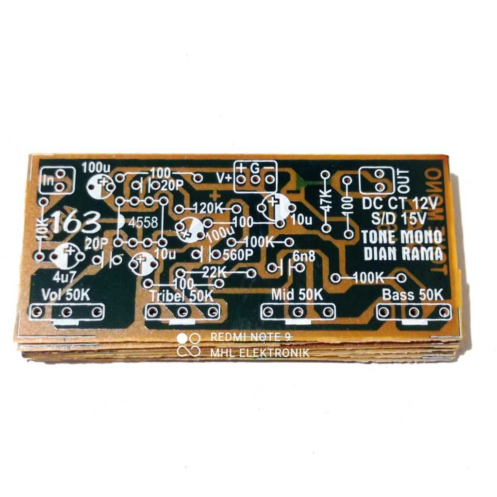 Jual PCB Tone Control Mono Dian rama IC opAmp 4558 Treble middle bass