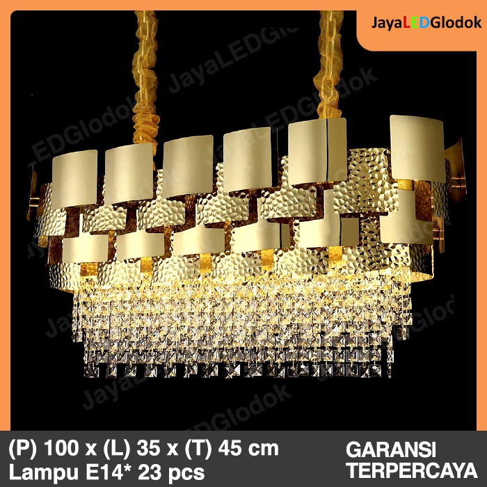 Jual Lampu Gantung Minimalis Ruang Makan Kristal Full Emas Hias 100 Cm ...